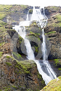 Rjukandafoss waterfall close up, Iceland highlands landmark