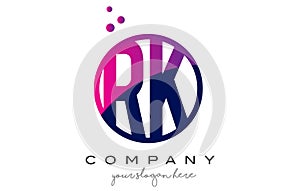 RK R K Circle Letter Logo Design with Purple Dots Bubbles