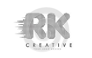 RK R K Letter Logo with Black Dots and Trails.