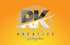 RK R K Letter Modern Logo Design with Yellow Background and Swoosh.