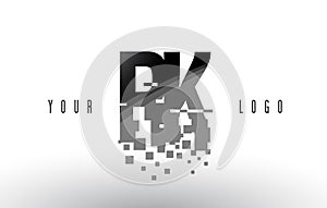 RK R K Pixel Letter Logo with Digital Shattered Black Squares