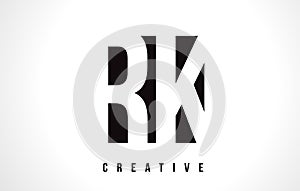 RK R K White Letter Logo Design with Black Square.