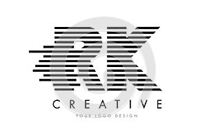 RK R K Zebra Letter Logo Design with Black and White Stripes