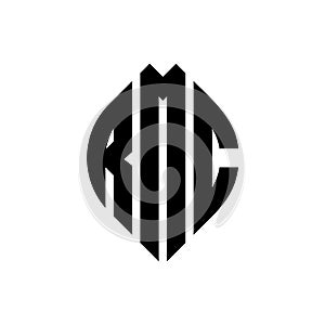 RMC circle letter logo design with circle and ellipse shape. RMC ellipse letters with typographic style. The three initials form a