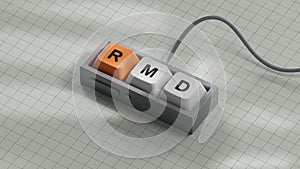 rmd, required, minimum, distribution. wooden table with Computer keyboard keys.close up of Computer keyboard keys