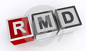 rmd Required Minimum Distribution word block on white photo