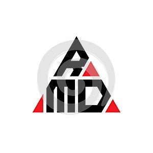 RMD triangle letter logo design with triangle shape. RMD triangle logo design monogram. RMD triangle vector logo template with red