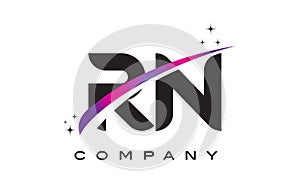 RN R N Black Letter Logo Design with Purple Magenta Swoosh photo
