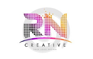 RN R N Letter Logo Design with Magenta Dots and Swoosh photo