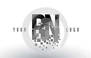 RN R N Pixel Letter Logo with Digital Shattered Black Squares photo