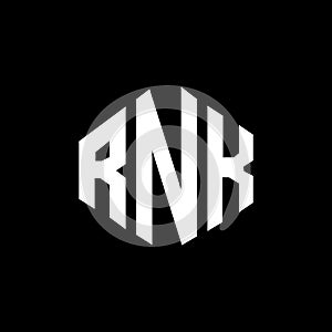 RNK letter logo design with polygon shape. RNK polygon and cube shape logo design. RNK hexagon vector logo template white and