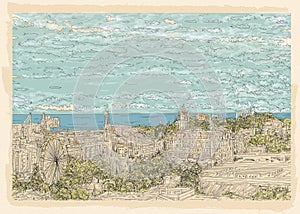 the backdrop of the Edinburgh landscape