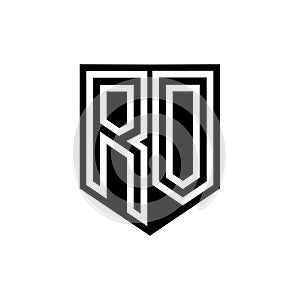 RO Logo monogram shield geometric white line inside black shield color design photo