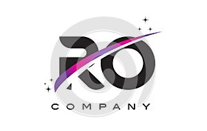 RO R O Black Letter Logo Design with Purple Magenta Swoosh photo