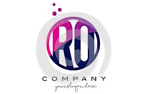 RO R O Circle Letter Logo Design with Purple Dots Bubbles photo