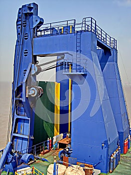 Ro-Ro ship. The ramp are used as main way for loading and unloading containers, vehicles and general cargoes in-to vessel.