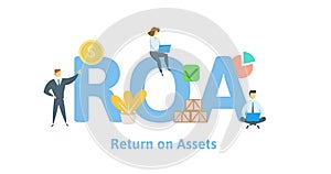 ROA, return on assets. Concept with keywords, letters and icons. Flat vector illustration. Isolated on white background.