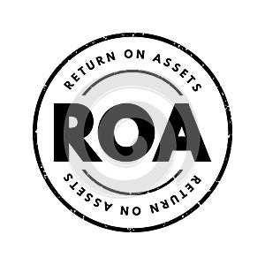 ROA Return On Assets - percentage of how profitable a company\'s assets are in generating revenue, acronym text stamp