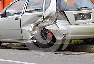 Road accident with a crashed car