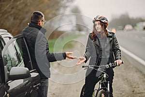 Road accident with cyclist man driver and car