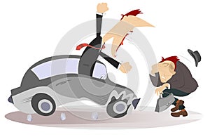 Road accident, driver and pedestrian illustration