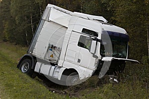 Road accident lorry car crash on an highway lane road