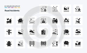 25 Road Accidents Solid Glyph icon pack