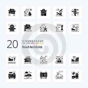 20 Road Accidents Solid Glyph icon Pack like car accidents accident road traffic