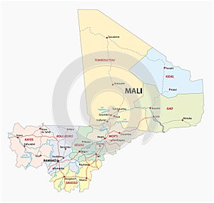 Road and administrative map of the Republic of Mali