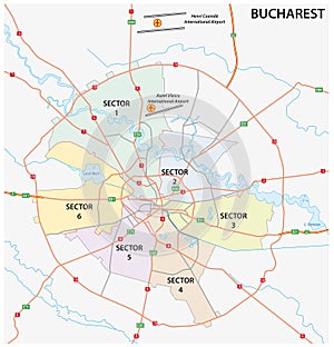 Road administrative map of the Romanian capital Bucharest