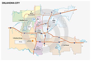 Road and administrative vector map of Oklahoma City, United States