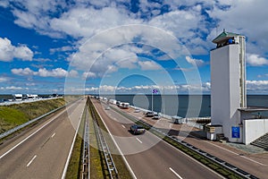 Road on Afsluitdijk dam in Netherlands