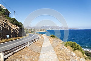 The road along the beautiful beaches on the coast of the island of Crete.