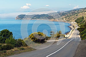 A road along the Black Sea coast. Crimea.The village of Morskoye