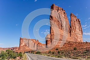 Road along the courthouse towers in Arches National Park photo