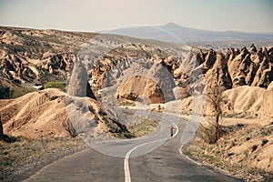 Road along the fairy chimney valley in Cappadocia