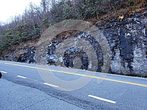 Road along a mountainside