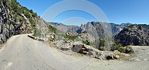 Road along Spelunca Canyon in Corsica Island
