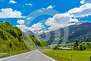 Road among Alps mountains, Klosters-Serneus, Davos, Graubuenden