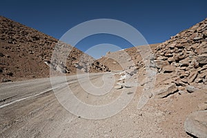 Road in Altiplano of the Siloli desert, part of the Reserva Eduardo Avaroa, Bolivia - at an altitude of 4600m near the border of C photo