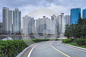 Road from APEC Naru Park and Busan cityscape