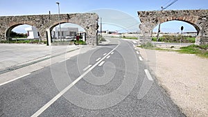 The road at Aqueduto da Granja aquaduct at Pero Pinheiro