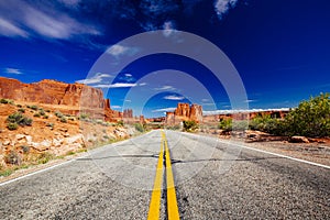 Road through Arches National Park, Utah, USA