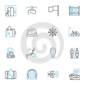 Road atlas linear icons set. Navigation, Directions, Highways, Maps, Interstates, Travel, Roads line vector and concept