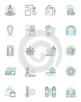 Road atlas linear icons set. Navigation, Directions, Highways, Maps, Interstates, Travel, Roads line vector and concept