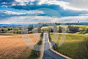 Road Through Autumn Fields and Rolling Hills at Antietam