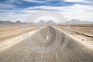 Road through the Bafgh desert near Yazd