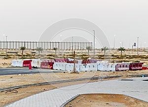 Road barricades blocking the street. Concept