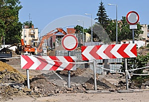 Road barriers at the road construction