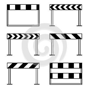 Road barriers, under construction icon set, black isolated on white background, vector illustration.